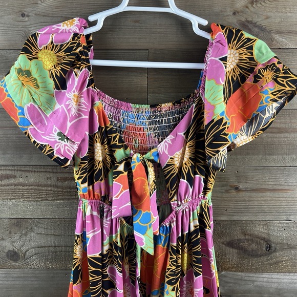 Pinch Womens Dress Smocked Floral Mdi Chic Boho Ruffle Tiered Festival Small - Picture 7 of 10